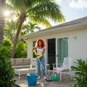 Picture of a floridian doing some spring cleaning on their patio